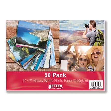 BETTER OFFICE PRODUCTS Glossy Photo Paper, 5 x 7 Inch, 50 Sheets, 200 gsm, 50PK 32206